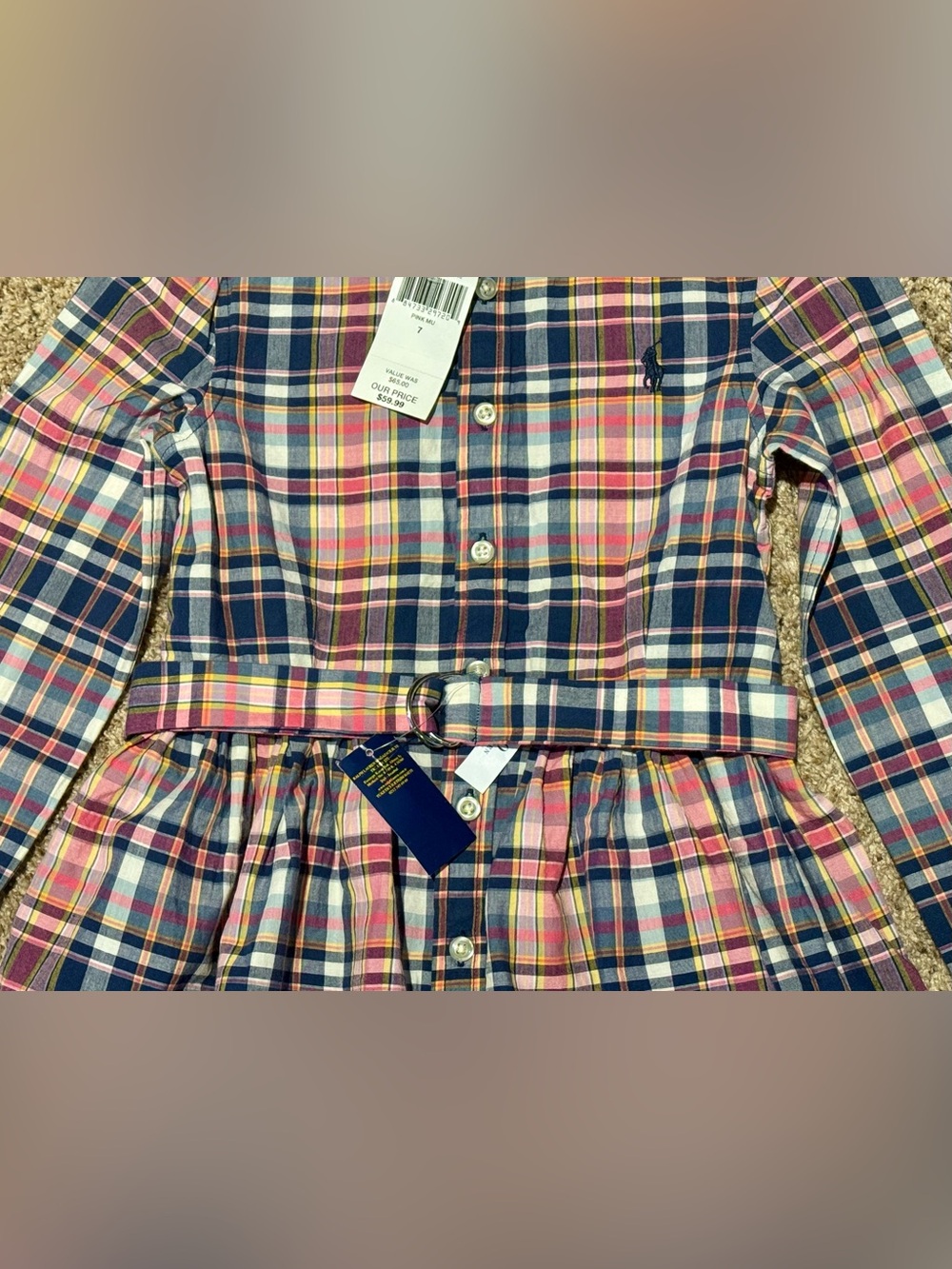 Ralph Lauren | Girls Plaid Belted Dress | Size 7 | NWT - Picture 3 of 4